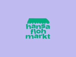 Logo für Hansa Flohmarkt in grün mit lila Hintergrund